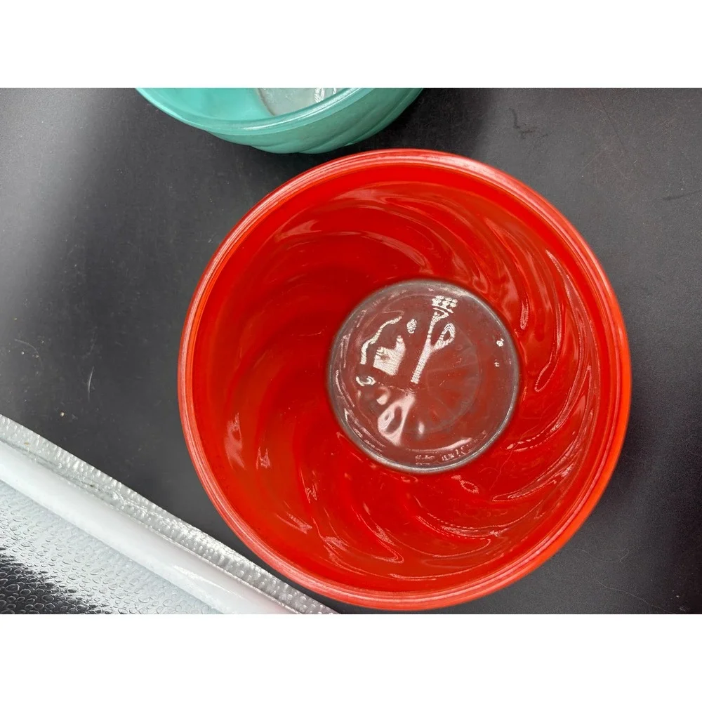 Vintage Swirl Frosted‎ Glass Bowls Set of 3 Red Orange Turquoise Satin Finish